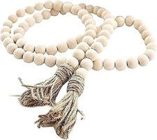 58 Inches Wood Bead Garland with Tassel,Farmhouse Rustic Prayer Boho 58In