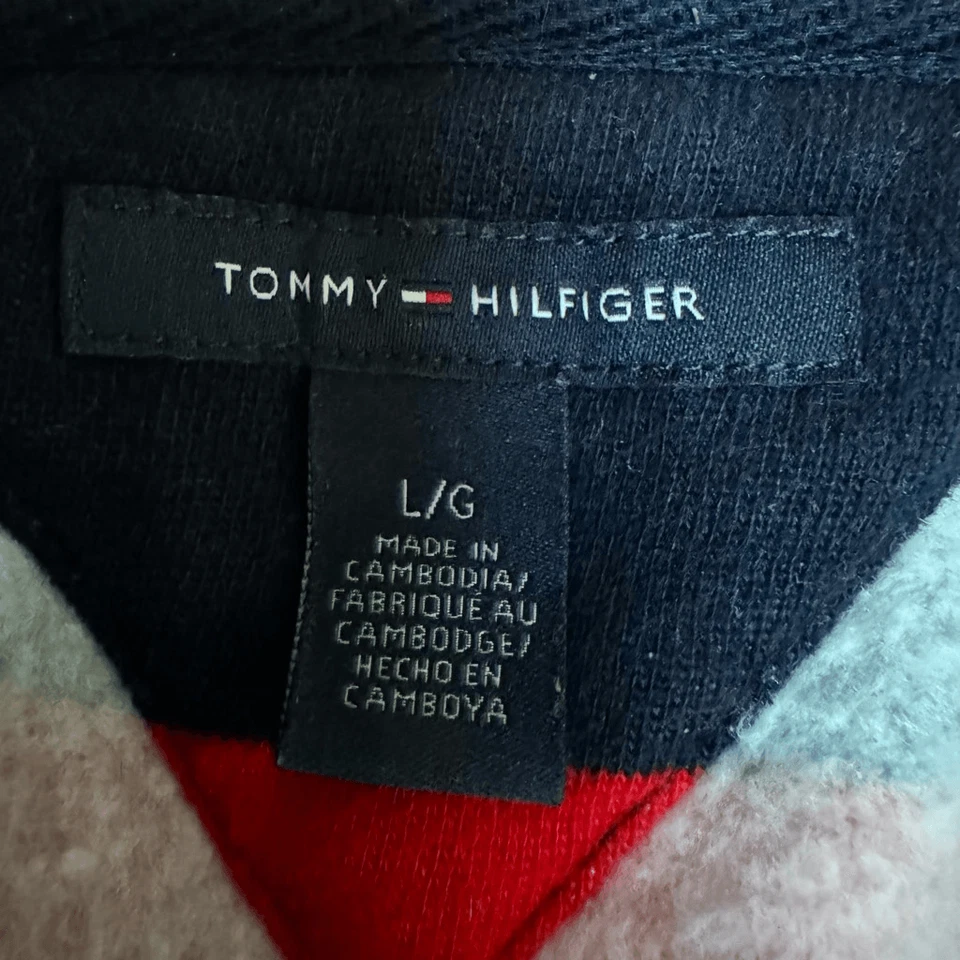 TOMMY HILFIGER Rojo Azul Rayas Sudadera con Capucha Suéter Sudadera Grande L Foto 4 de 4
