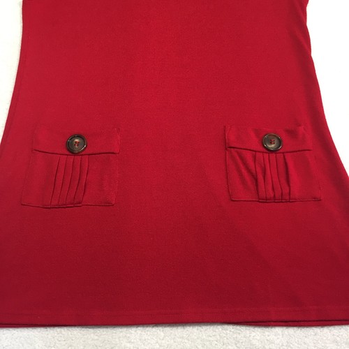 CAROLINE MORGAN Top Knit Tunic Style Size 18 Red Plum Button Detail Cap Sleeve - Picture 3 of 11