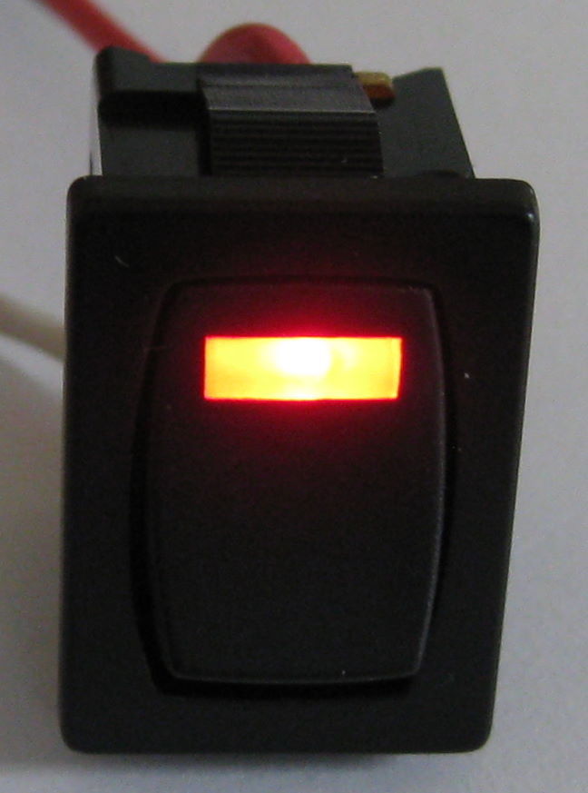Lighted Snap In SPST Rocker Switch with Wires - 6 Amp 250VAC - Red 2 VDC LED