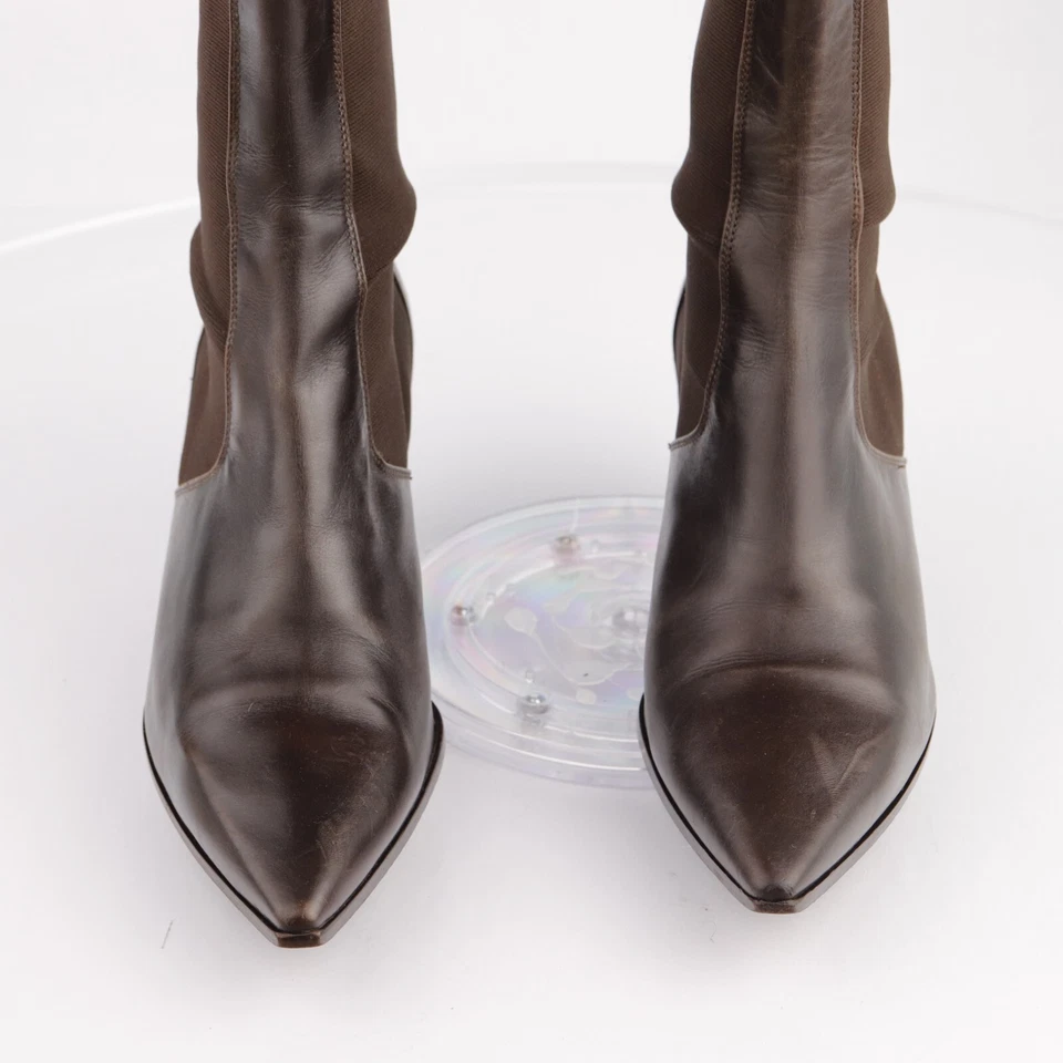 Jill Sander Womens Boot Size 38.5 8.5 Brown Leather Chelsea Bootie Block Heel - Image 4 of 4