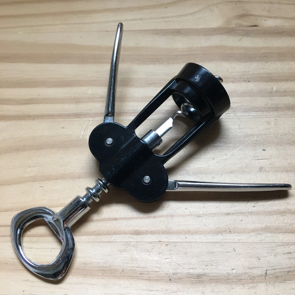 VTG 90s Premium Chromed Wing Corkscrew Wine Bottle Opener Black and Silver 7.5"L - Image 3 of 3