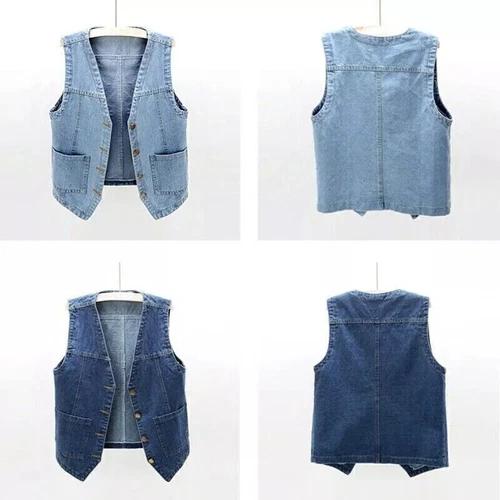 UK Classic Women Denim Waistcoat Gilet Vest Jeans Sleeveless Jacket Tops Casual - Picture 6 of 26
