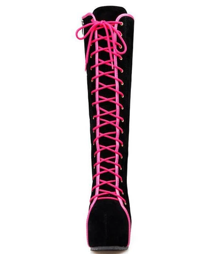 Women's Spring Round Toe Lace-up High Platform Casual Sexy Knee High Boots - Picture 5 of 11