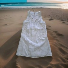 Wie neu Boho Style RAGA XS 34 naturweißes ärmelloses Sommer Kleid Stick A kurz