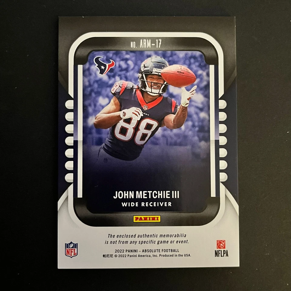 2022 Panini Absolute Rookie Materials Jersey John Metchie III Houston Texans - Image 2 of 2