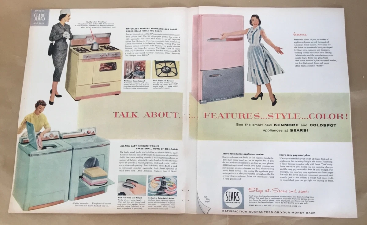 Sears appliances print ad 1957 vintage 50s retro decor kitchen