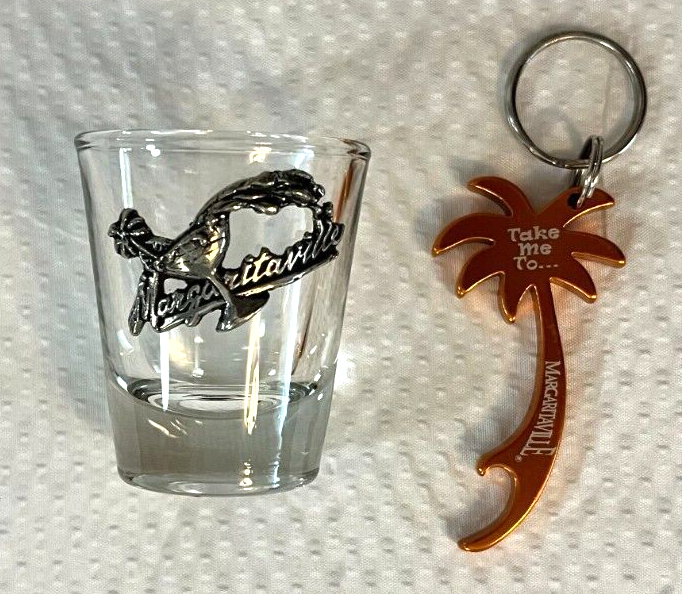 Margaritaville 3D Embellished Shot Glass And Pewter & key chain bottle