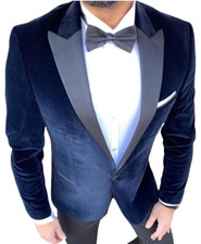 Designer Blue Velvet Suit Tuxedo Wedding Suit Men's Suit Tailored Slim Fit 54