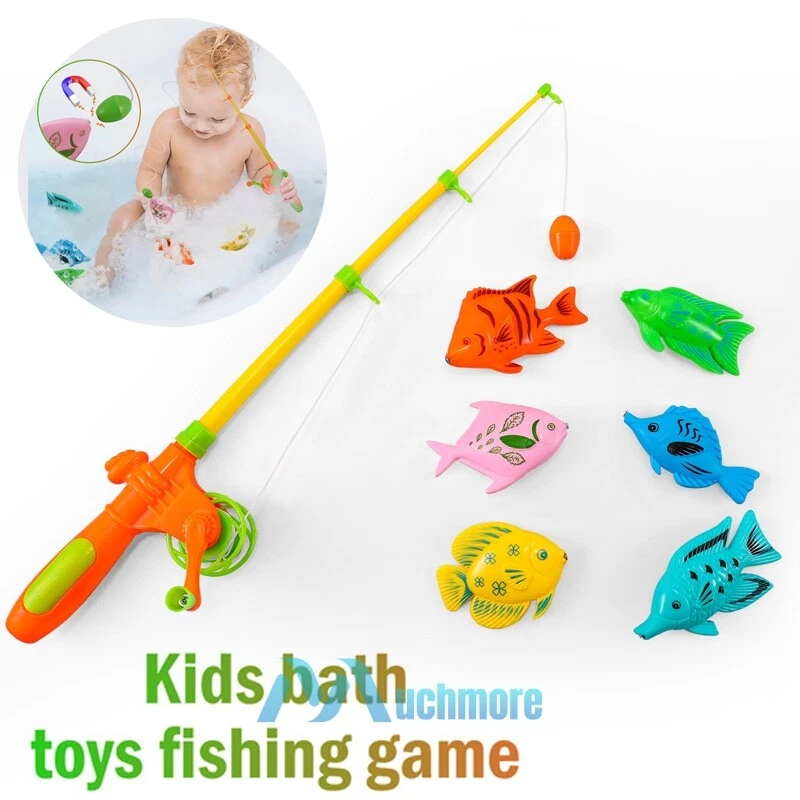 Fishing Bath Toys 7Pcs Magnetic Cartoon Fishes & Pole Set for Kids