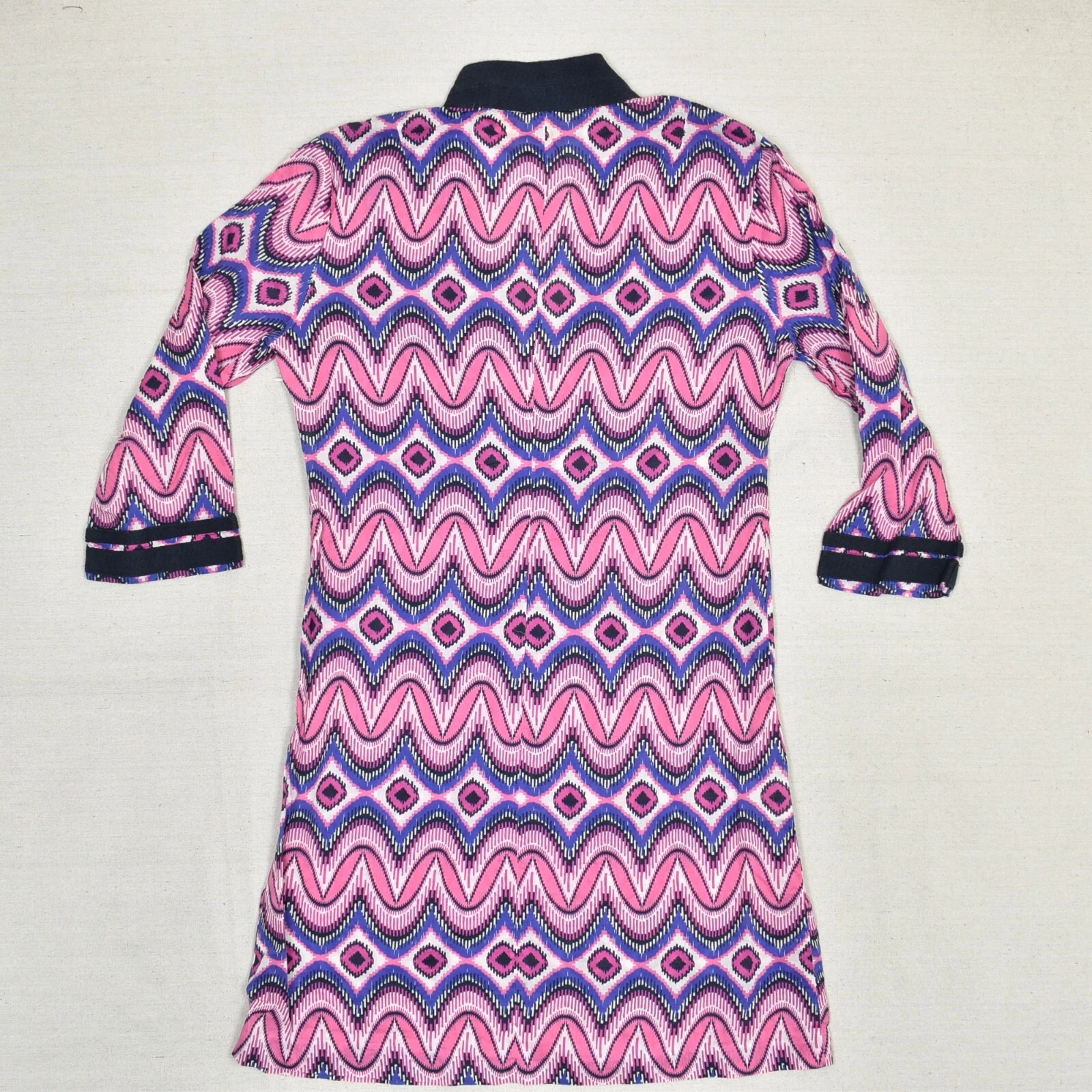 Abito donna Tory Burch tubino scollo V geometrico manica 3 4 cotone rosa taglia 8