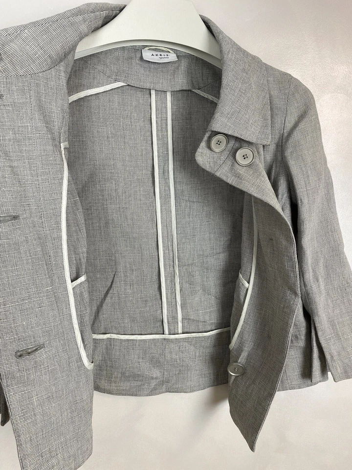 AKRIS Punto Linen Button Front Cardigan Jacket Cropped Gray Sz US 4 F 36 D 34 - Image 3 of 4