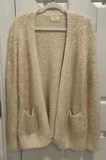Pins & Needles Fuzzy Open-Front Midi Cardigan. Ivory. S.