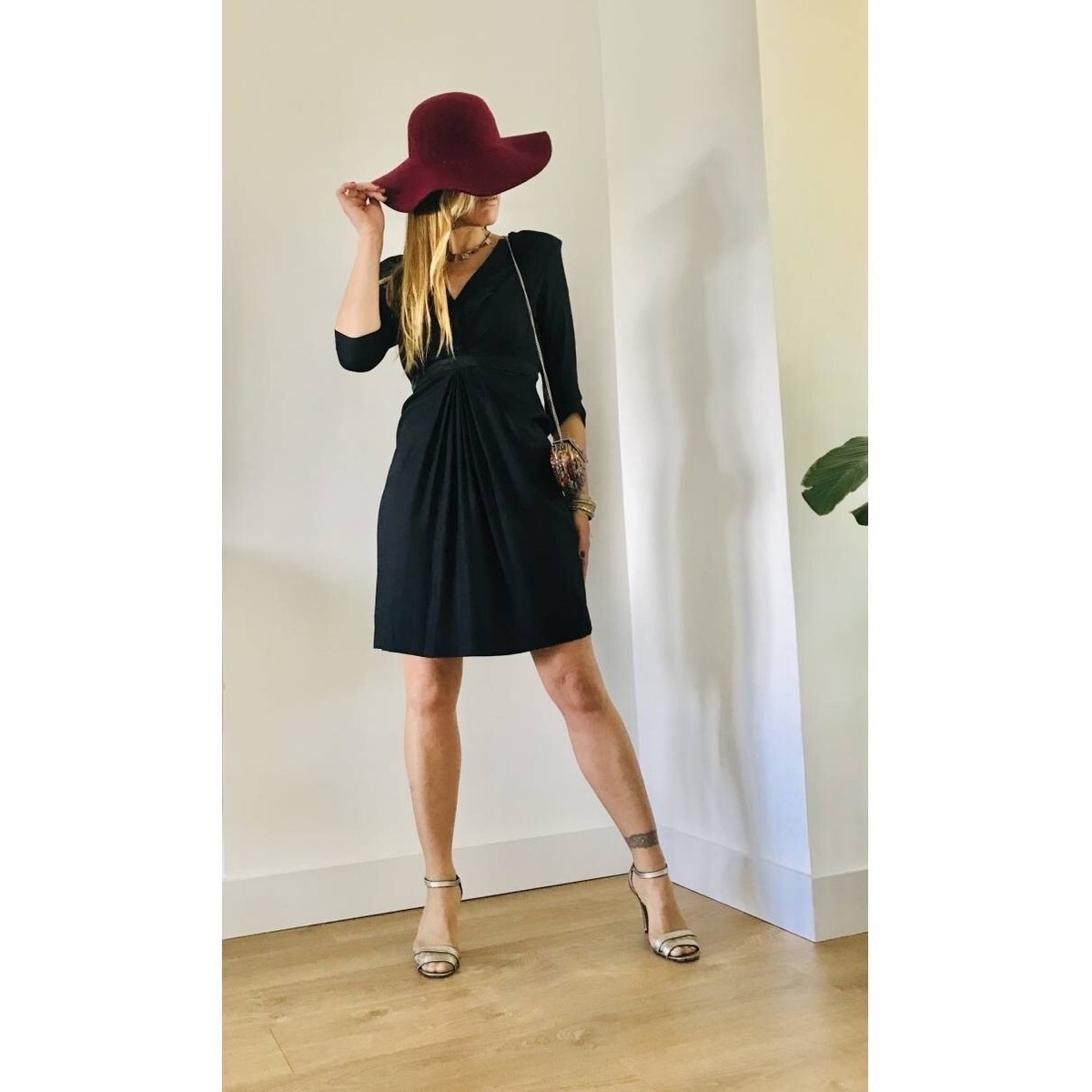 Sandro Navy Blue V-neck Draped Leather Trim Mini Dress Sz 1 FR/ S US | eBay