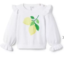 Janie Jack Preppy Lemon Ruffle Puff Sleeve Sweater Knit White Toddler Girls 2T