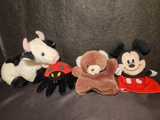 LOT OF 4 Various Plush Hand Puppets Melissa Doug Mickey / Cow w Moo Effect /