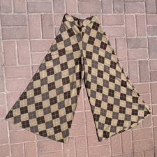 Insane Vintage 70s Brown Tan Diamond Pattern Acrylic Knit Extra Wide Flare Pants