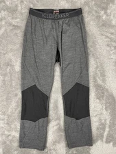 Icebreaker Base Layer Legging 260 Zone Merino Wool Grey Black 3/4 Read Descrip