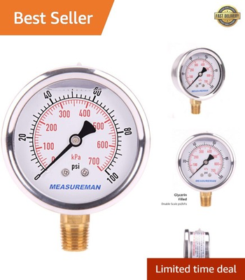 #ad #ad Compact 0 100 Psi Glycerin Filled Pressure Gauge Ideal for HVAC amp; Plumbing $16.49