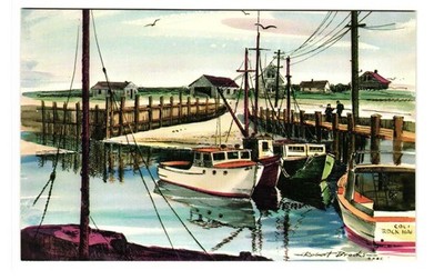 Rock Harbor, Orleans Cape Cod artist Robert Brooks vintage postcard Unposted