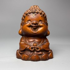 2.8'' China Exquisite Boxwood Handmade Shakyamuni Sakyamuni Buddha Statue W692