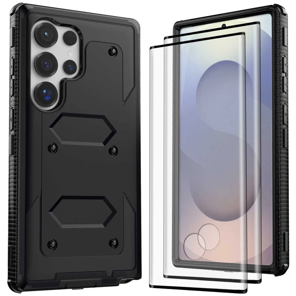 For Samsung Galaxy Phone Black Case Rugged Cover + Screen Protector Belt Clip - Image 2 of 4