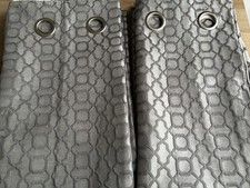 Next Silver Grey Geometric Lined Eyelet Curtains 117cm Wide X 229cm Drop
