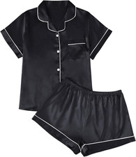 Silk Satin Pajama Set for Women 2 Piece Lounge Pjs Winter Matching Summer Sleepw