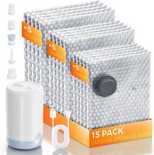 15 Pack Travel Vacuum Bags with Rechargeable Wireless Pump, Clothing Seal Organi