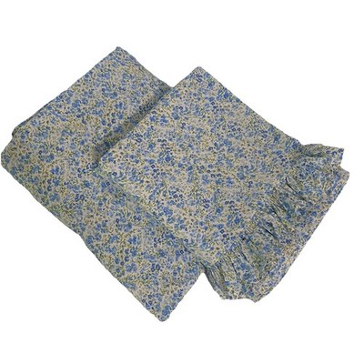 Laura Ashley Leona Floral Full Sheet Set 2Pc w/ Ruffle Hem Blue Flat & Fitted