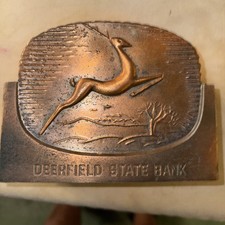 Vintage Metal Still Bank Deerfield State Bank Copper ART DECO DEER Banthrico