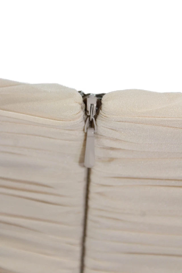 Dave & Johnny Womens Strapless Jeweled Pleated Full-Length Gown Beige Size 1/2 - Image 4 of 4