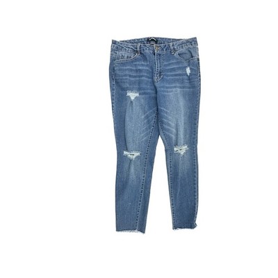 D. Jeans Distressed Raw Hem Ankle Women's size 14 Dark Blue Denim Jeans