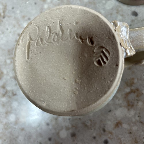 2 Vintage Studio Art Pottery Coffee Mugs Cups Mice Mouse Handle Signed Paldino - Picture 7 of 17