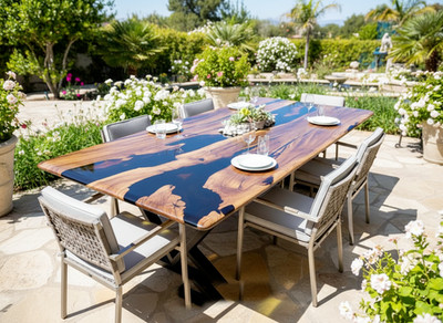 Custom Walnut Wood Epoxy Resin Dining Table   Handmade Black Clear River Table