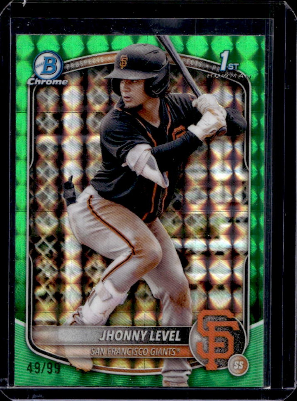 2025 Bowman Jhonny Level Chrome Green Geometric Refractor 1st #/99 Giants