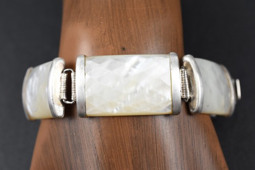 WW Sterling Silver Mother of Pearl Link Bracelet Handmade Rectangular 7-3/4 in - Picture 8 of 9