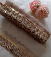 4 Meters Fancy Beige Gold Embroidery (Bridal Saree Sew On Trim Edge Border Lace