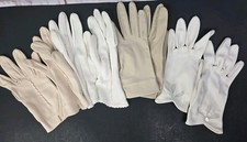 1950s Lot of 4 Pairs Nylon Wrist Gloves Cream  Beige Stitched 7.5-8.25" Repair