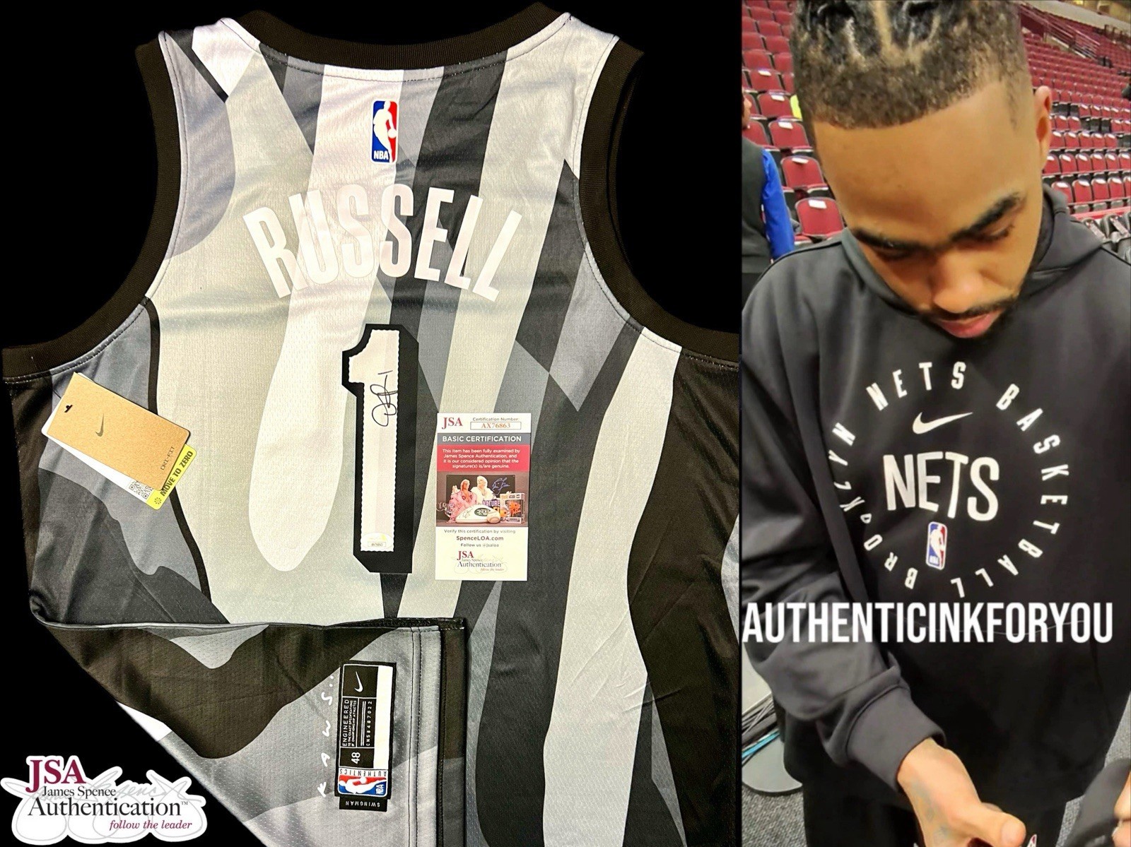 D'ANGELO RUSSELL SIGNED JERSEY JSA COA + PROOF BROOKLYN NETS KAWS AUTOGRAPH 