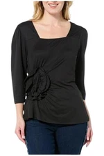 C Wonder Women's Runway Collection Jersey Rosette Top Black