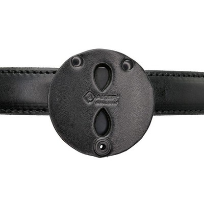 Aker Model 592 Round Badge Holder Genuine Black Leather Clip-On For 1.75'' Belts
