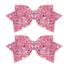 3 inch Glitter Pink Hair Bows Small Boutique Alligator Hair Clips Sparkly Sequin