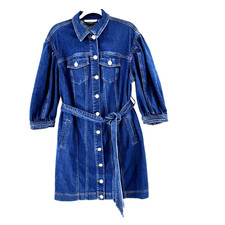Eloquii Elements Women's Puff Sleeve Denim Jacket Shirt Dress Size 14 Dark Wash