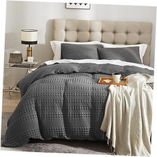 Waffle Weave Duvet Cover Set - 100 Cotton Size Textured Duvet Cover King Grey
