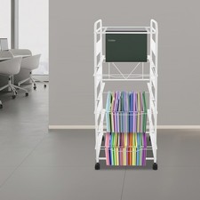 Modern 4-Tier Rolling File Cart Movable Hanging Files Stand White with Wheels US