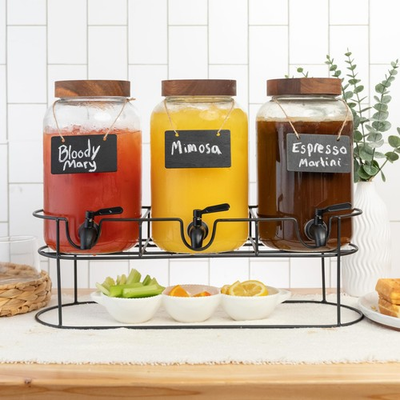 #ad Glass Drink Dispenser for Parties 3 Pack 1 Gallon Triple Beverage Multi Dr... $186.56