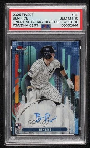 2025 Topps Finest Sky Blue Refractor 40/150 Ben Rice #FA-BR Rookie Auto RC 1n2n