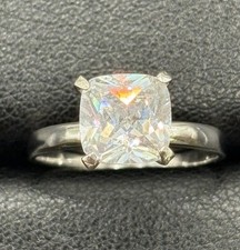New Condition Sterling Silver 8MM Cushion Cubic Zirconia Solitaire Ring Size 7