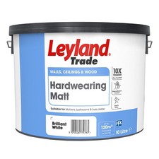 Leyland Trade Hardwearing Brilliant White Matt Emulsion paint, 10L Professional 7.50 per litre